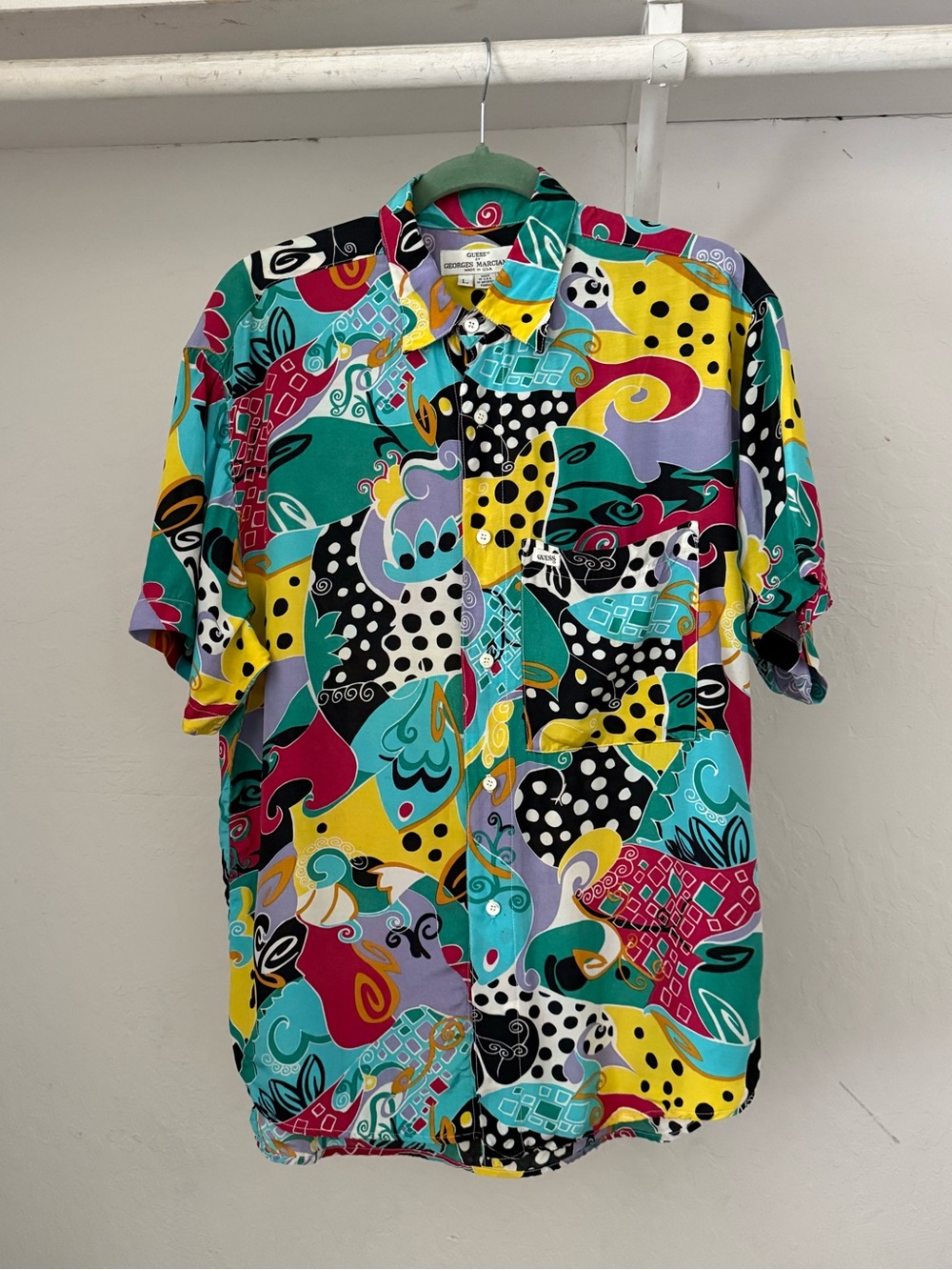 1980s Vintage Guess Marciano Vibrant Print Silky Viscose Shirt